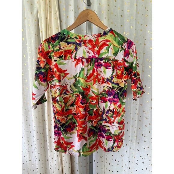 Palm Harbor Tropical Watercolor Leaves Quarte Button Pull Over Shirt Petite M - Picture 4 of 5
